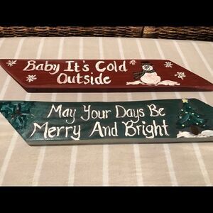 Christmas Handcrafted Two Painted Wood Signs